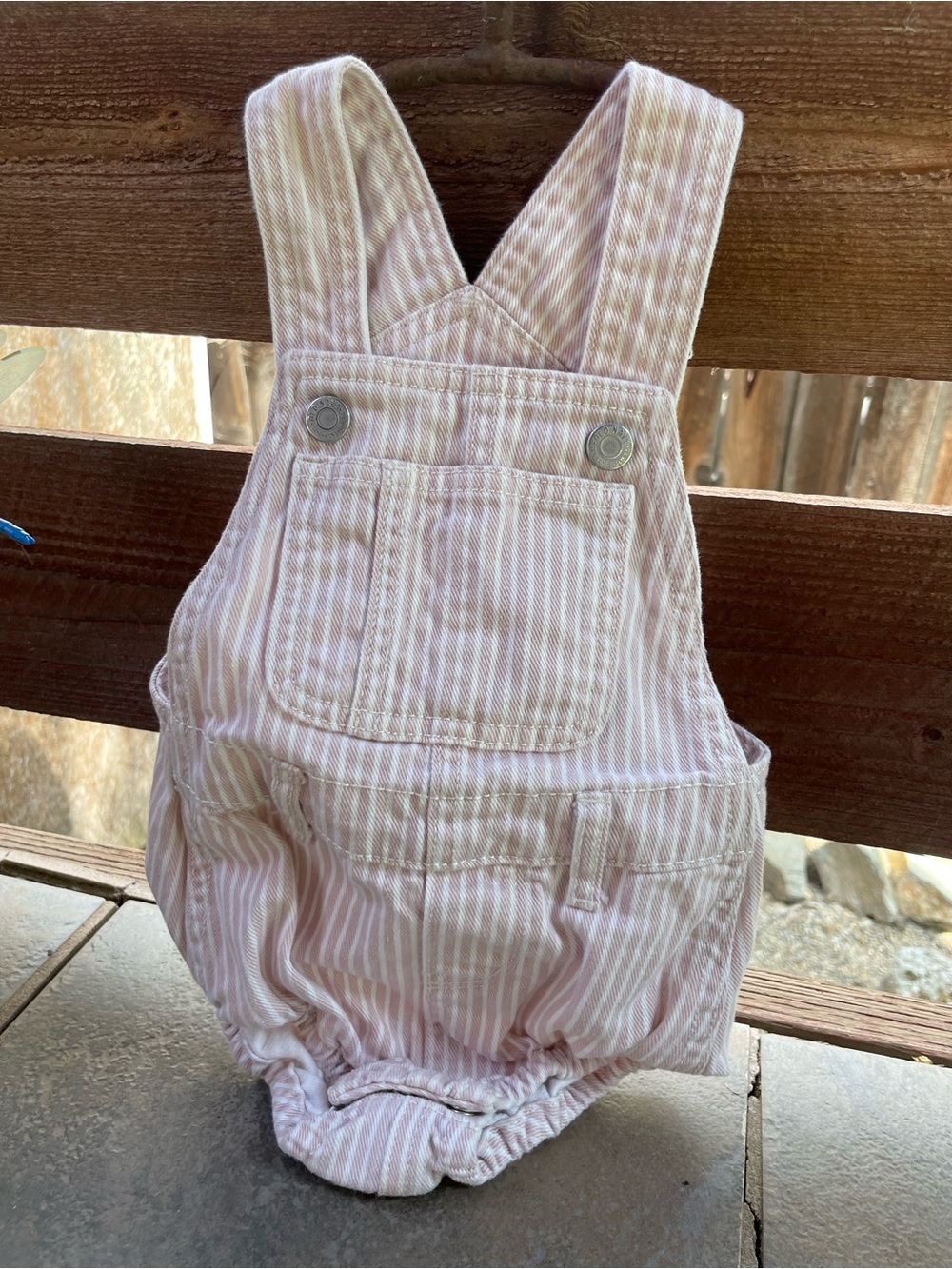 Baby Girl Striped Overalls Romper in Light Pink 6-12 Month